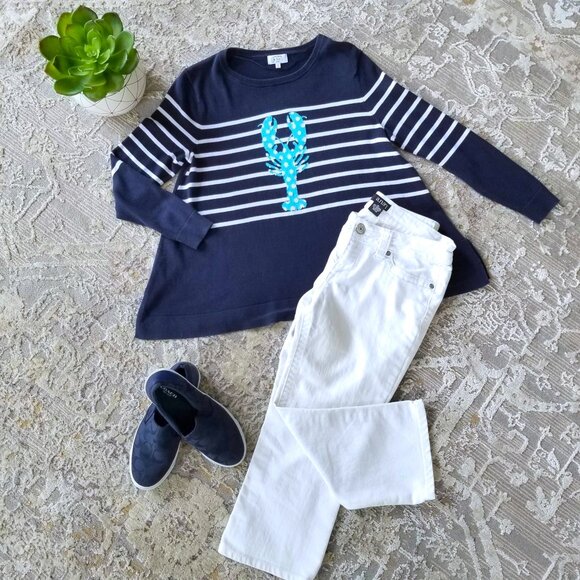 Crown & Ivy Sweater Navy White Turquoise Lobster Size Petite Small - Picture 4 of 9